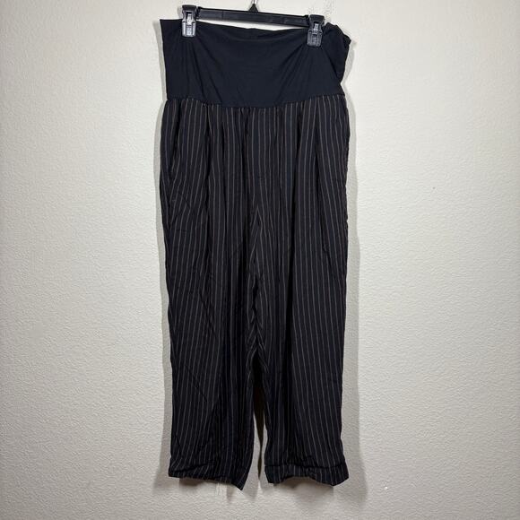Hei Hei Anthropologie Large Pull On Cropped Pants Black Gold Striped Foldover - Picture 2 of 11